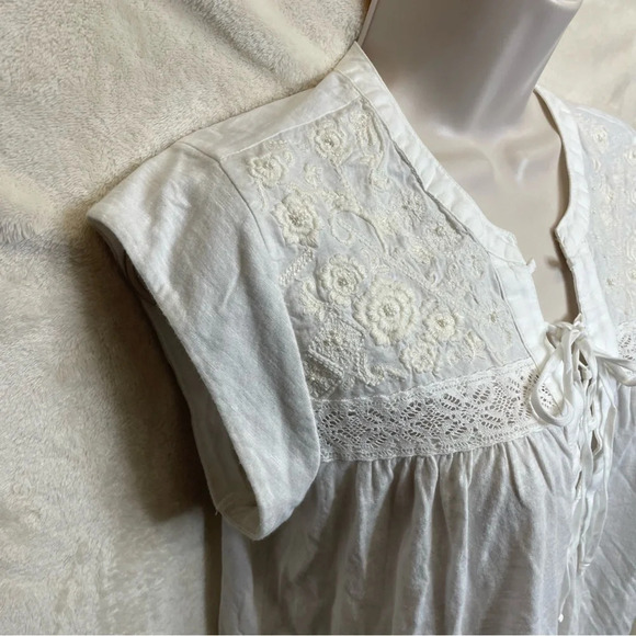 Lucky Brand white boho blouse lace up beaded women’s XS - Picture 3 of 6